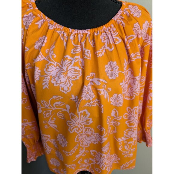 Xirena Scoop Keyhole Neck Blouse with Raglan Sleeves in Tropicana Orange -‎ XS - Picture 2 of 11